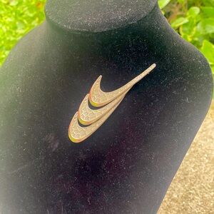 vintage west german Triple swoosh brooch color silver